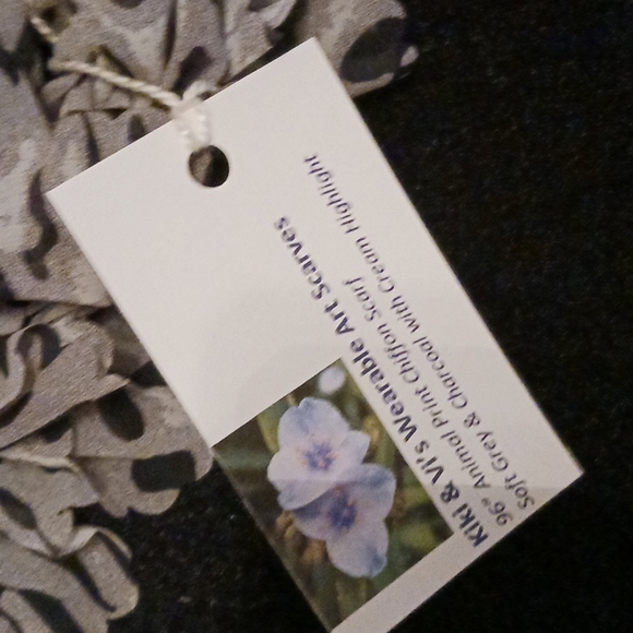 96" animal print knit chiffon scarf, soft grey and charcoal with cream highlight - Picture 3 of 5